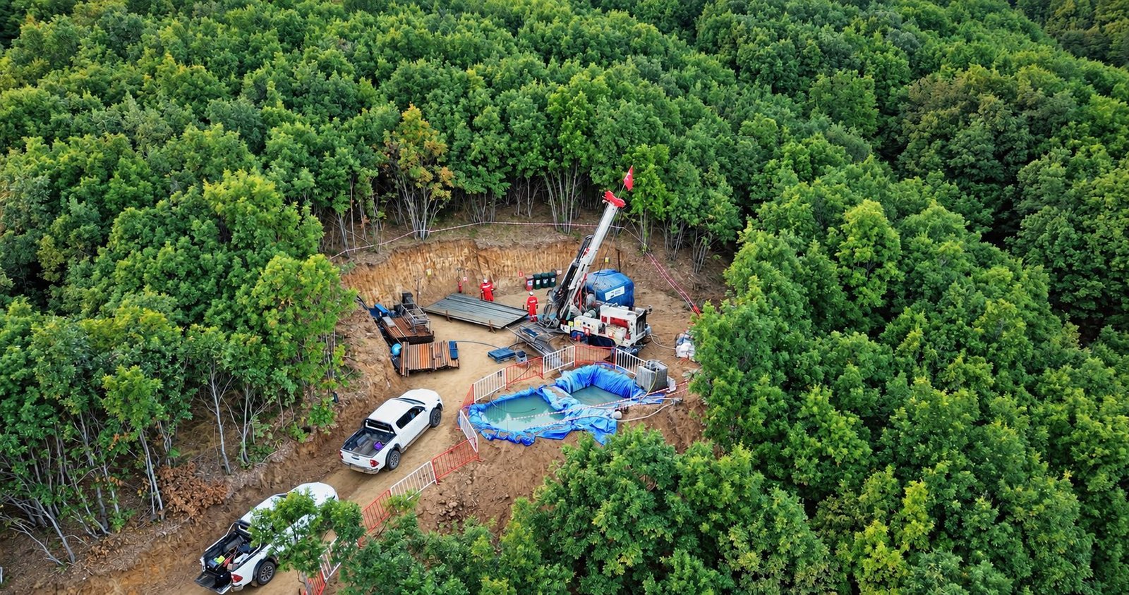 Aerial view of an Anatolia Sondaj drill site in the forest