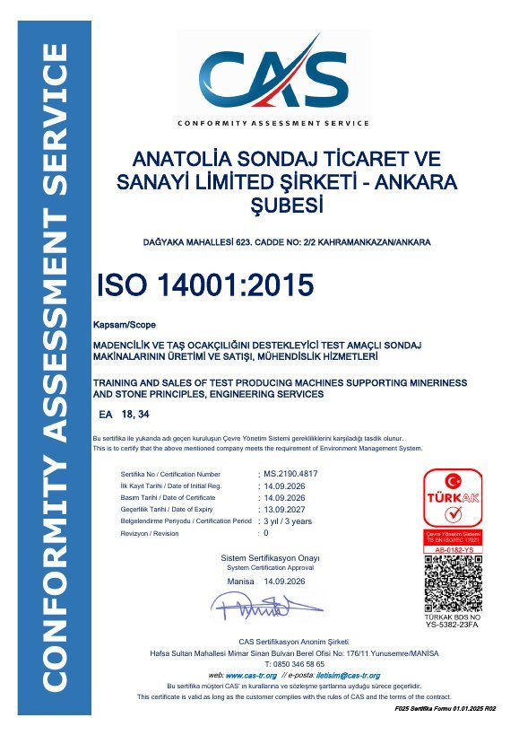 ISO 14001:2015 sertifikası