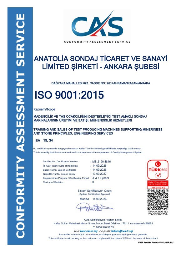 ISO 9001:2015 sertifikası